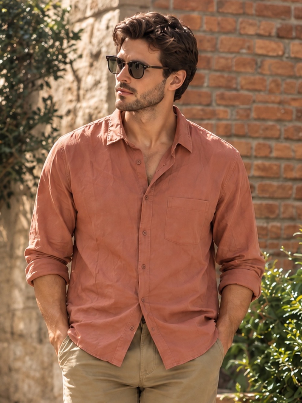 MAGASCHONI linen shirt Men’s Rust Button-Up Shirt Size L
